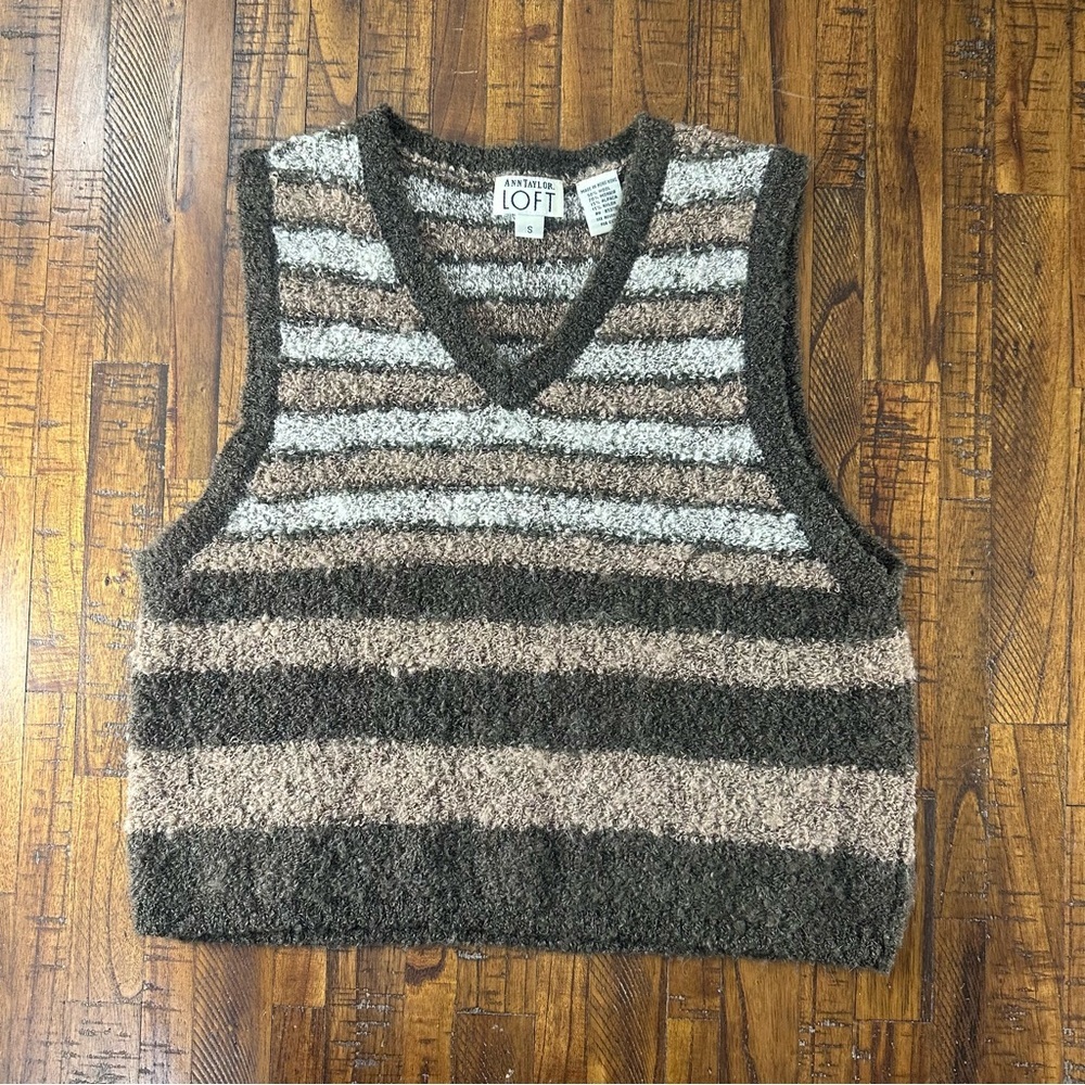 Women’s Striped Boucke Wool Alpaca Mohair‎ Blend Sweater Vest SM Light Academia